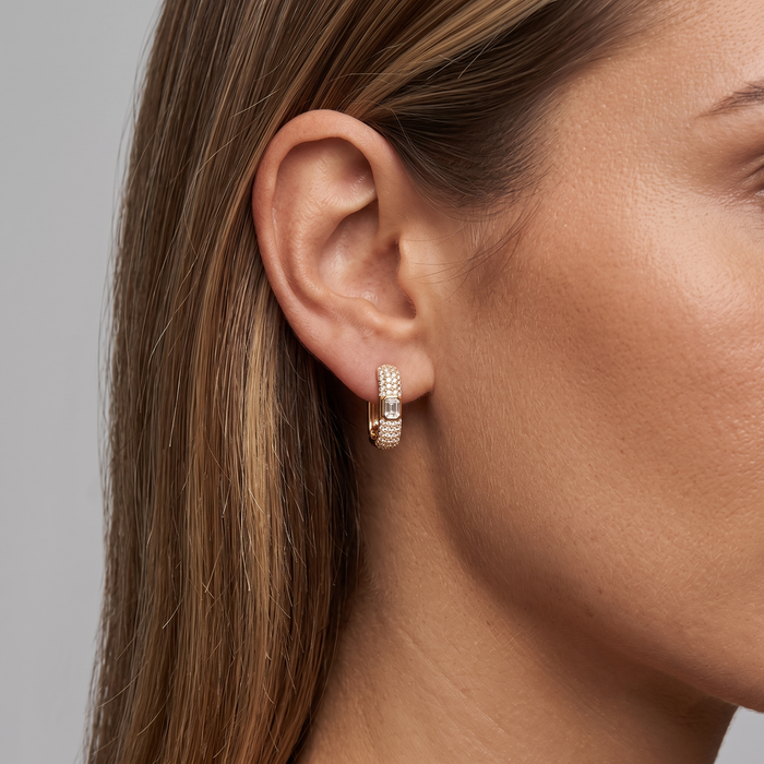 Gilded Glint Pave Diamond Huggies Earrings in 18K Yellow Gold