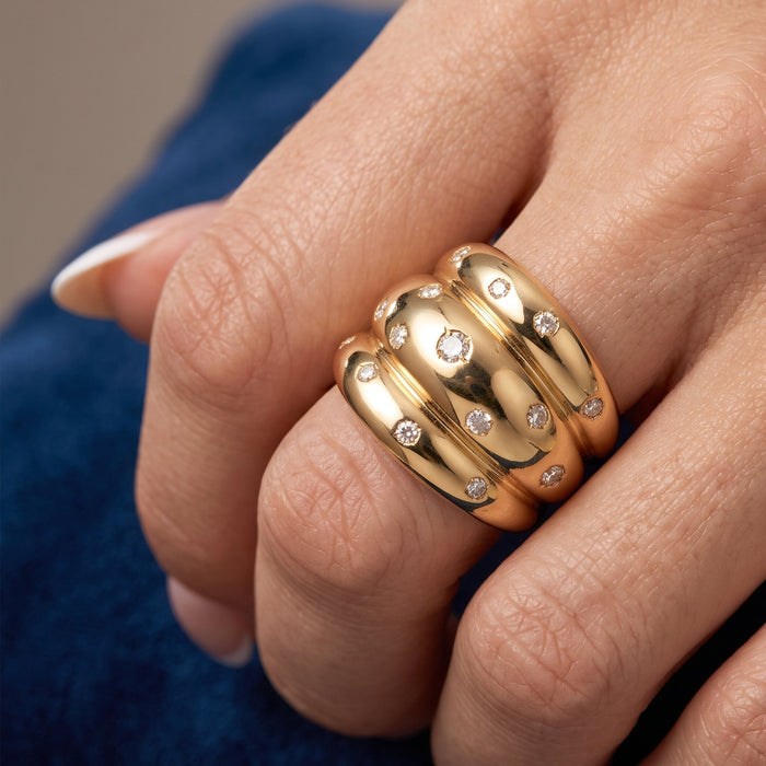 Scattered Diamond Bold Ring in 14K Yellow Gold