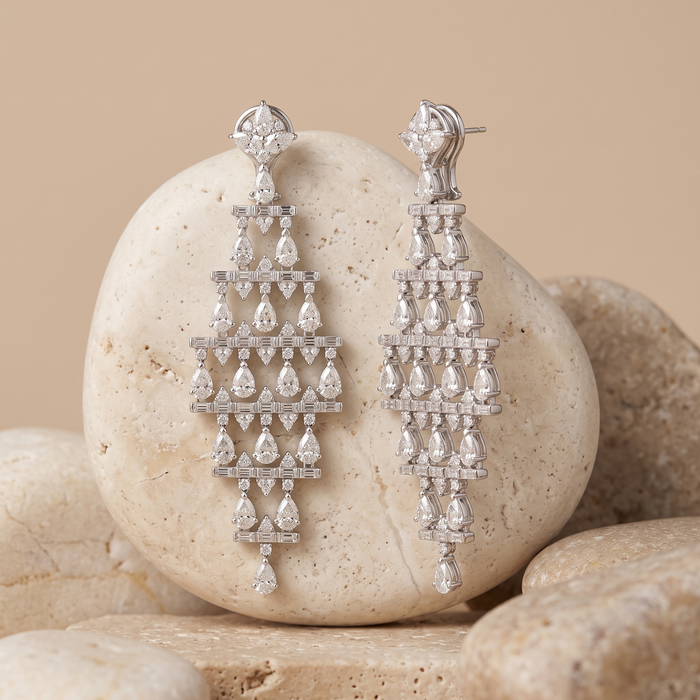 Luxury Pear Cut Baguette Diamond Dangle Earrings