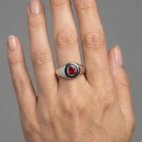 Oval Ruby Bezel Signet Ring in 14K White Gold