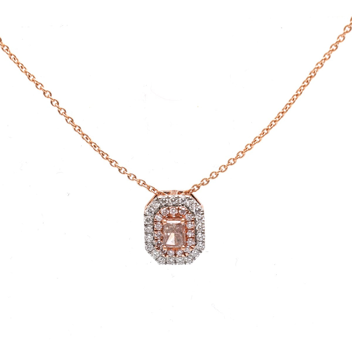 Luxury Pink Diamond 18K Rose Gold Halo Necklace