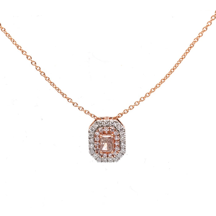 Luxury Pink Diamond 18K Rose Gold Halo Necklace