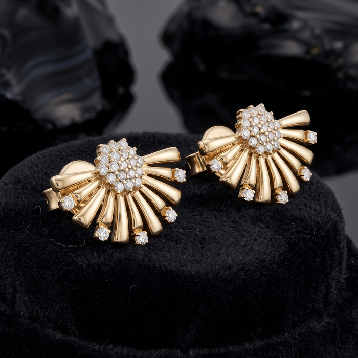 Radiant Burst Diamond Cluster Stud Earrings in 14K Yellow Gold