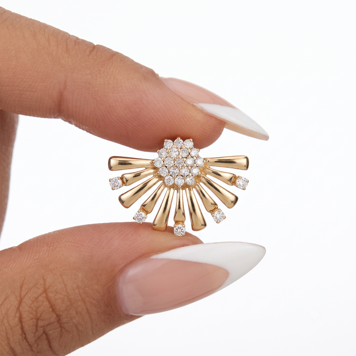 Radiant Burst Diamond Cluster Stud Earrings in 14K Yellow Gold