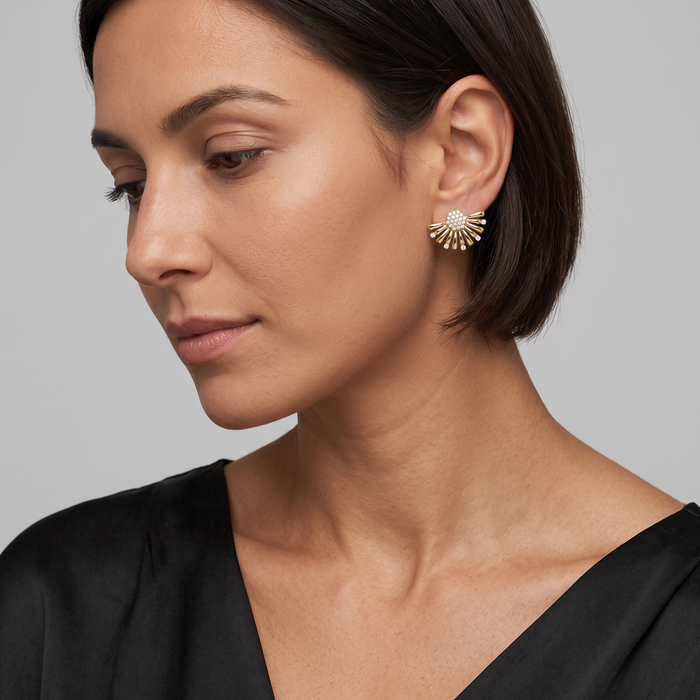 Radiant Burst Diamond Cluster Stud Earrings in 14K Yellow Gold