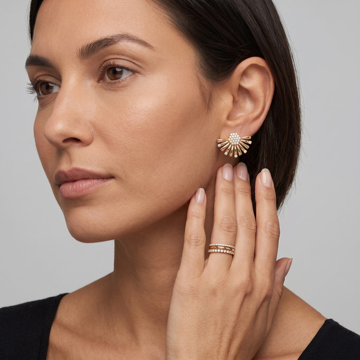 Radiant Burst Diamond Cluster Stud Earrings in 14K Yellow Gold