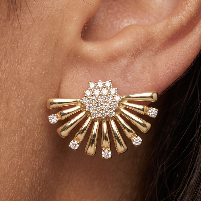 Radiant Burst Diamond Cluster Stud Earrings in 14K Yellow Gold