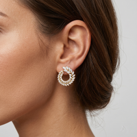 Round Leaf Shape Diamond Earrings in 18K Yellow Gold