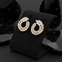 Round Leaf Shape Diamond Earrings in 18K Yellow Gold