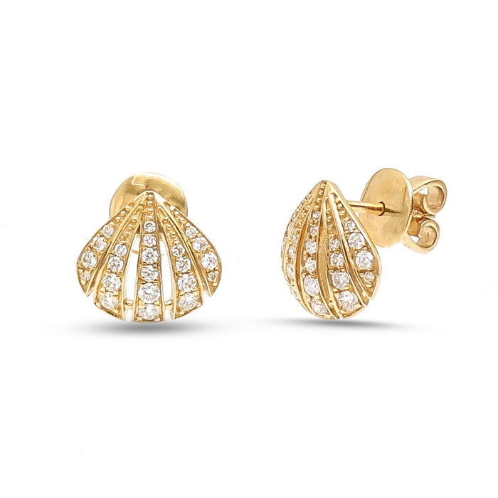 Shell 18K Natural Diamond Yellow Gold Stud Earrings
