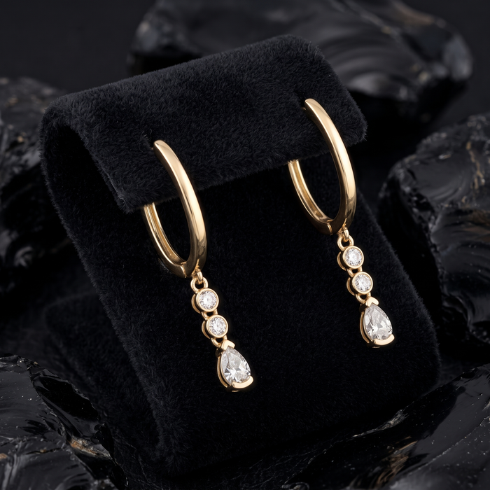 Pear Dangle Huggie Earrings in 14K Yellow Gold