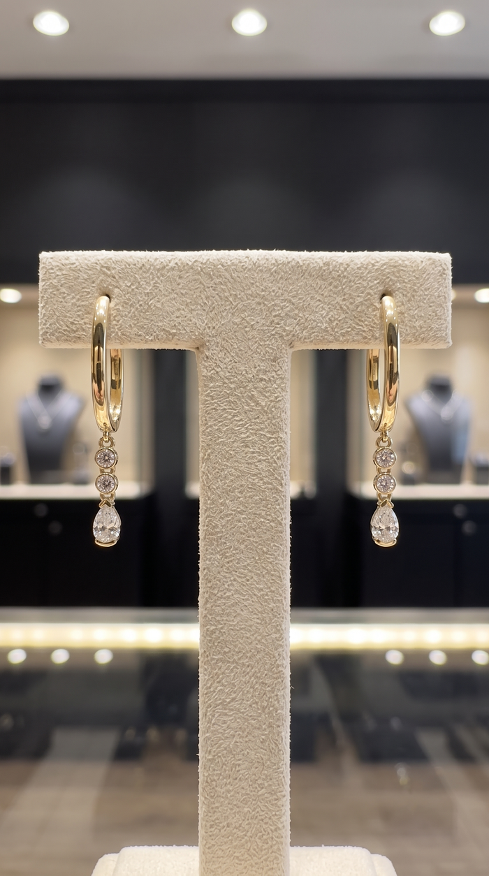 Pear Dangle Huggie Earrings in 14K Yellow Gold