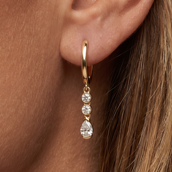 Pear Dangle Huggie Earrings in 14K Yellow Gold