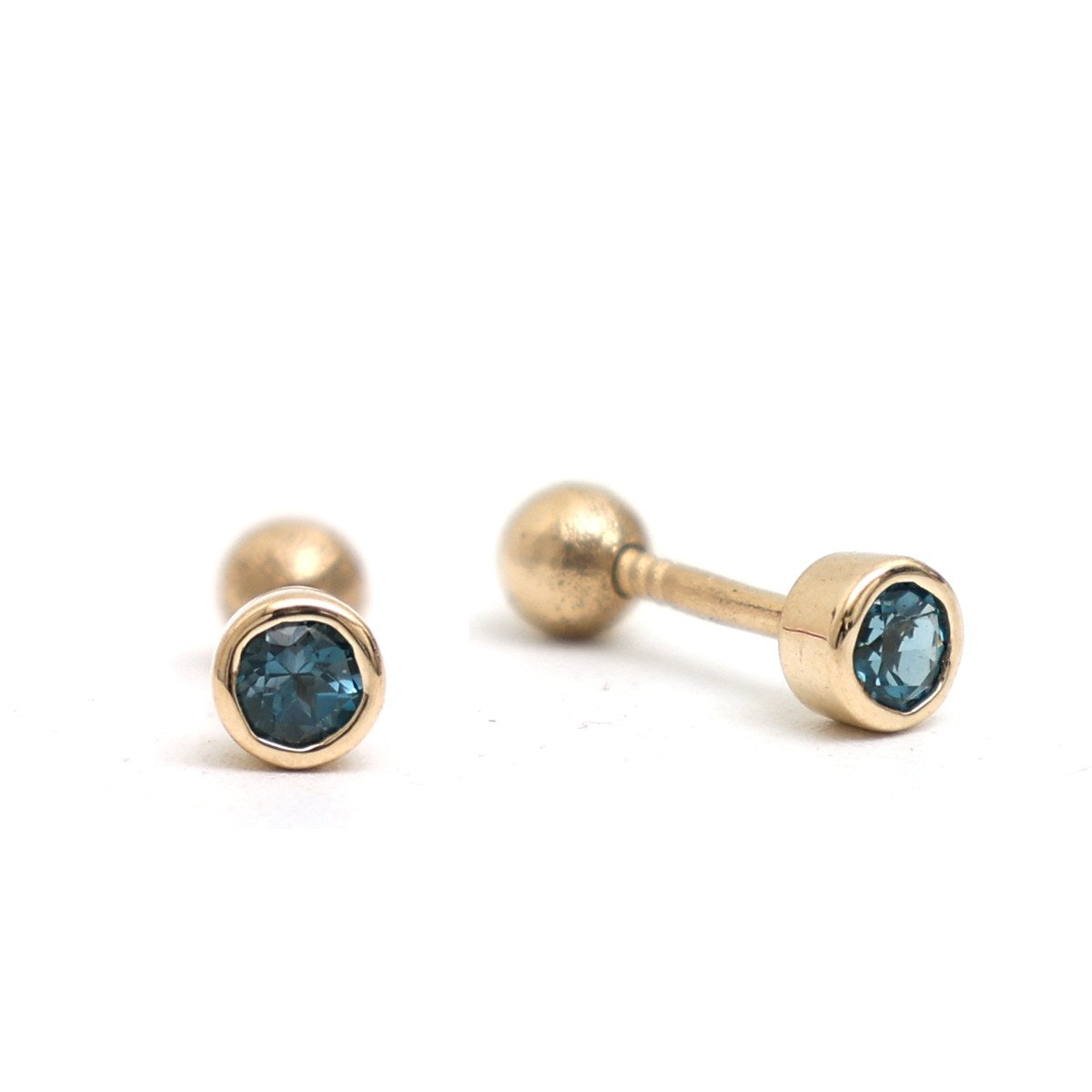 Blue Topaz 14K (18k custom) Yellow Gold Stud Earrings