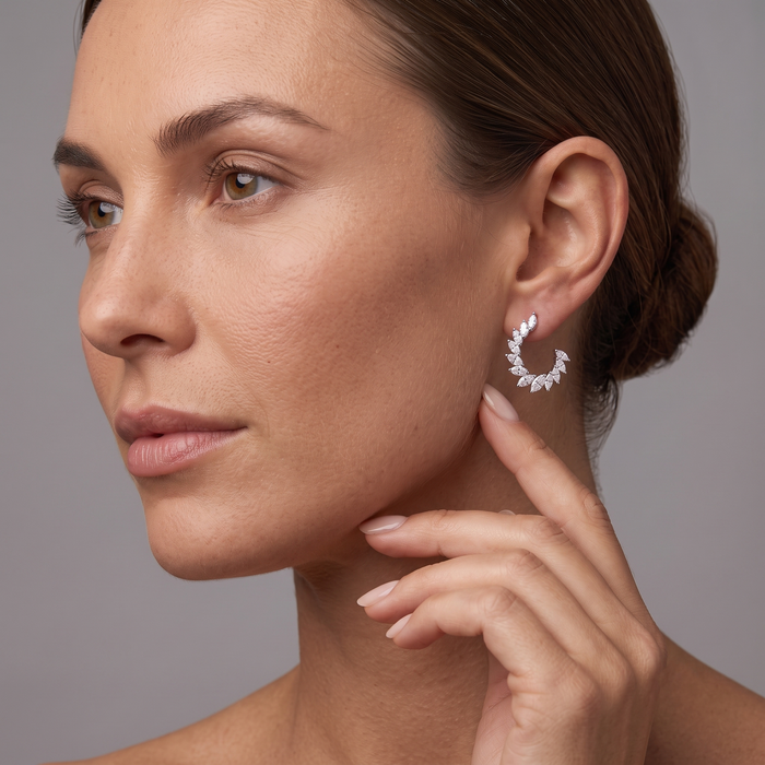 Moonlit Circular Marquise Diamond Earrings in 18K White Gold