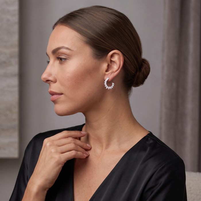 Moonlit Circular Marquise Diamond Earrings in 18K White Gold