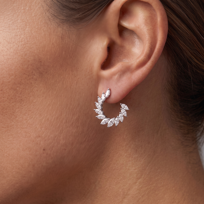 Moonlit Circular Marquise Diamond Earrings in 18K White Gold