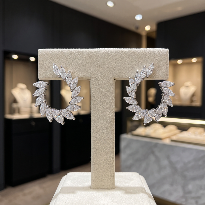 Moonlit Circular Marquise Diamond Earrings in 18K White Gold