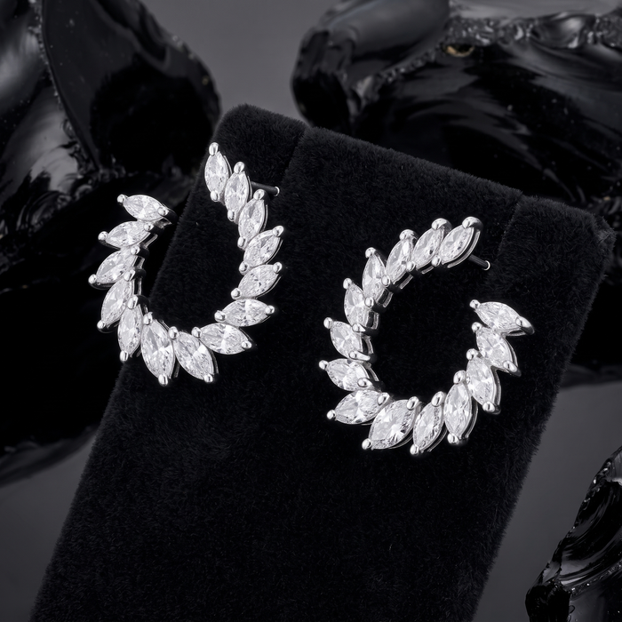 Moonlit Circular Marquise Diamond Earrings in 18K White Gold