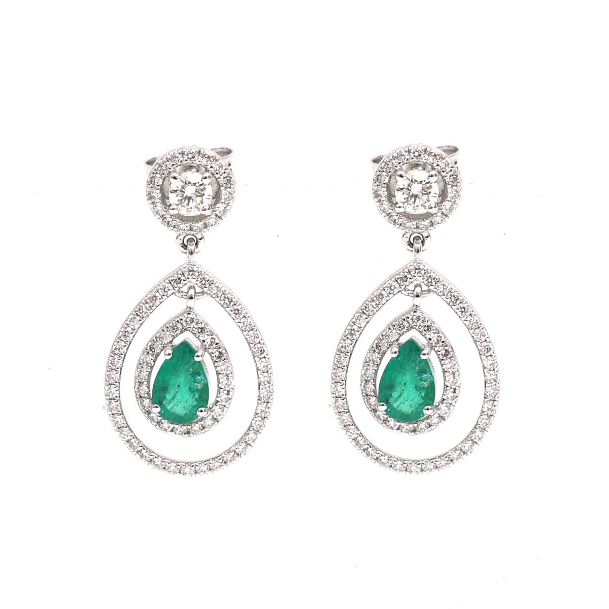 Emerald 18K  White Gold Drop Earrings