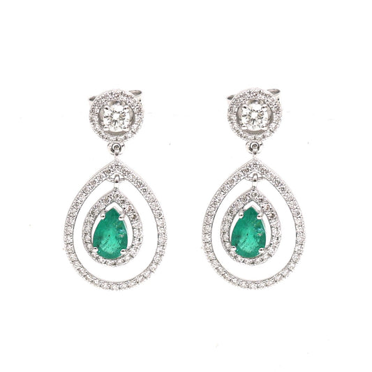 Emerald 18K  White Gold Drop Earrings