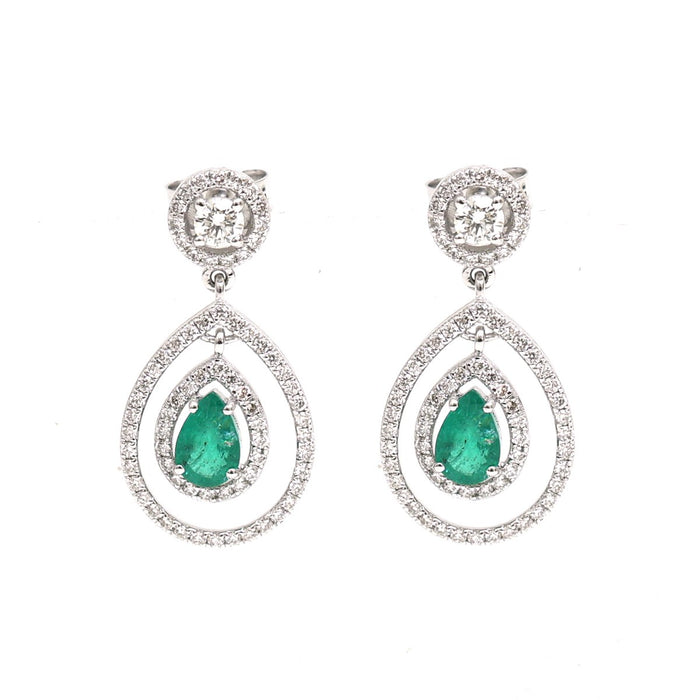 Emerald 18K  White Gold Drop Earrings