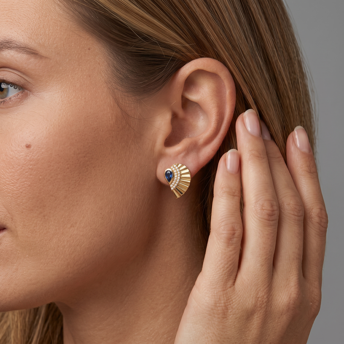 Spinal Diamond Stud Earrings in 14K Yellow Gold