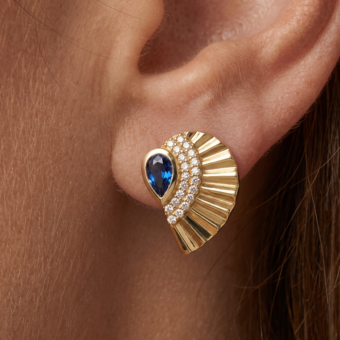 Spinal Diamond Stud Earrings in 14K Yellow Gold