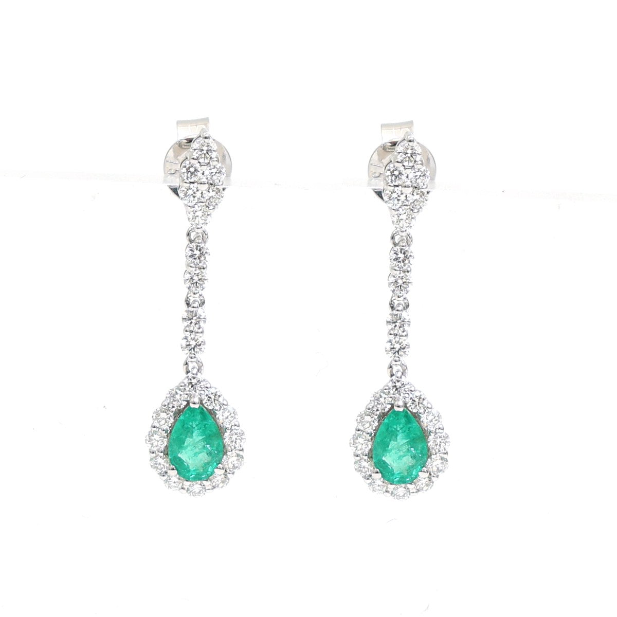 Emerald Radiance Halo 18K Natural Diamond White Gold Drop Earrings