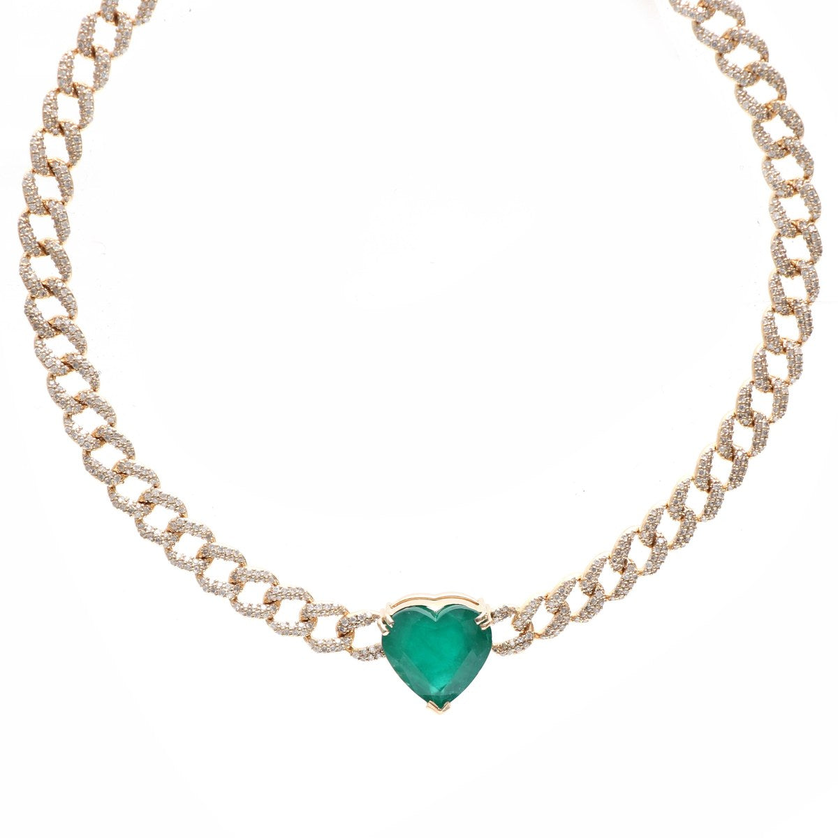 Royal Emerald Heart 18K Yellow Gold Diamond Statement Necklace