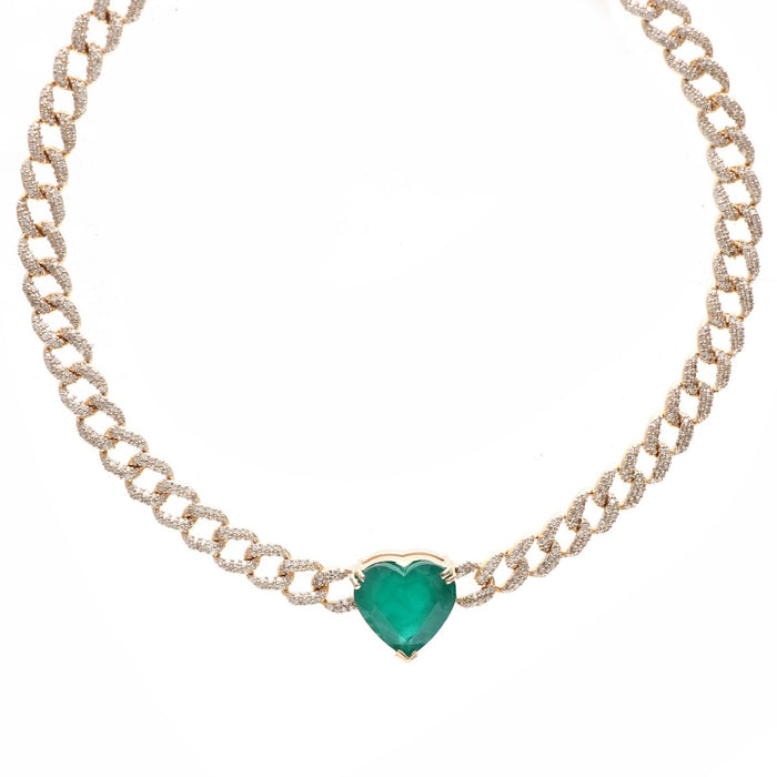 Royal Emerald Heart 18K Yellow Gold Diamond Statement Necklace