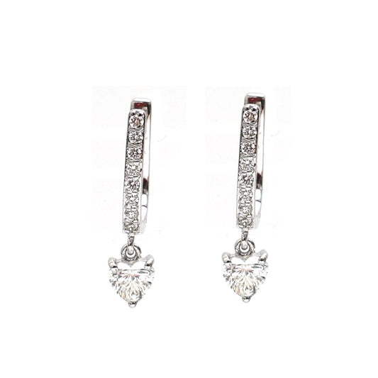 Heart Cut 18K Natural Diamond White Gold Drop Hoop Earrings