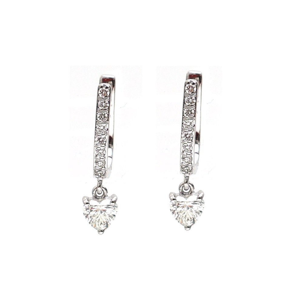 Heart Cut Natural Diamond 18K White Gold Drop Hoop Earrings