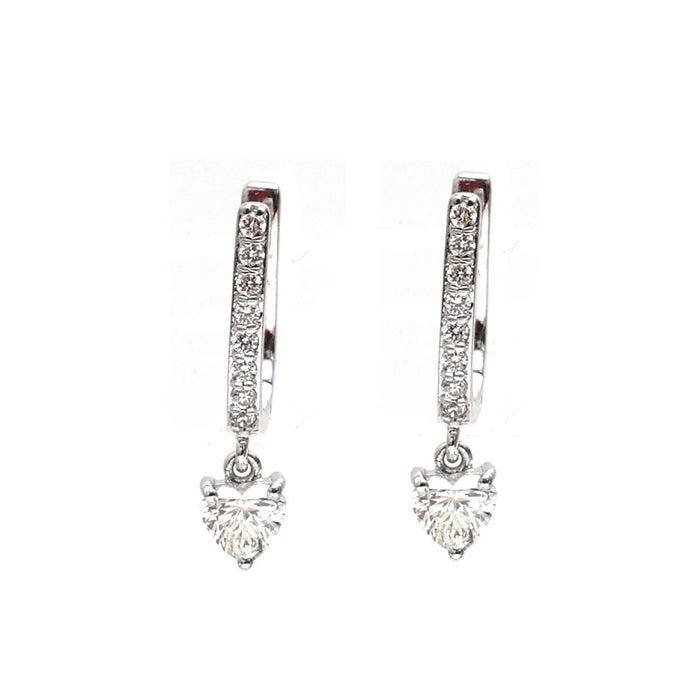 Heart Cut Natural Diamond 18K White Gold Drop Hoop Earrings