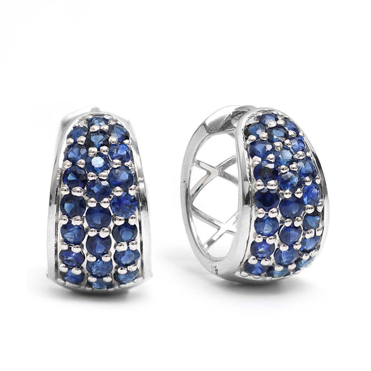 Blue Sapphire Classic 14K (18k Custom) White Gold Hoop Earrings