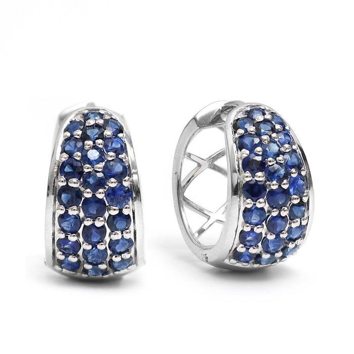 Blue Sapphire Classic 14K (18k Custom) White Gold Hoop Earrings