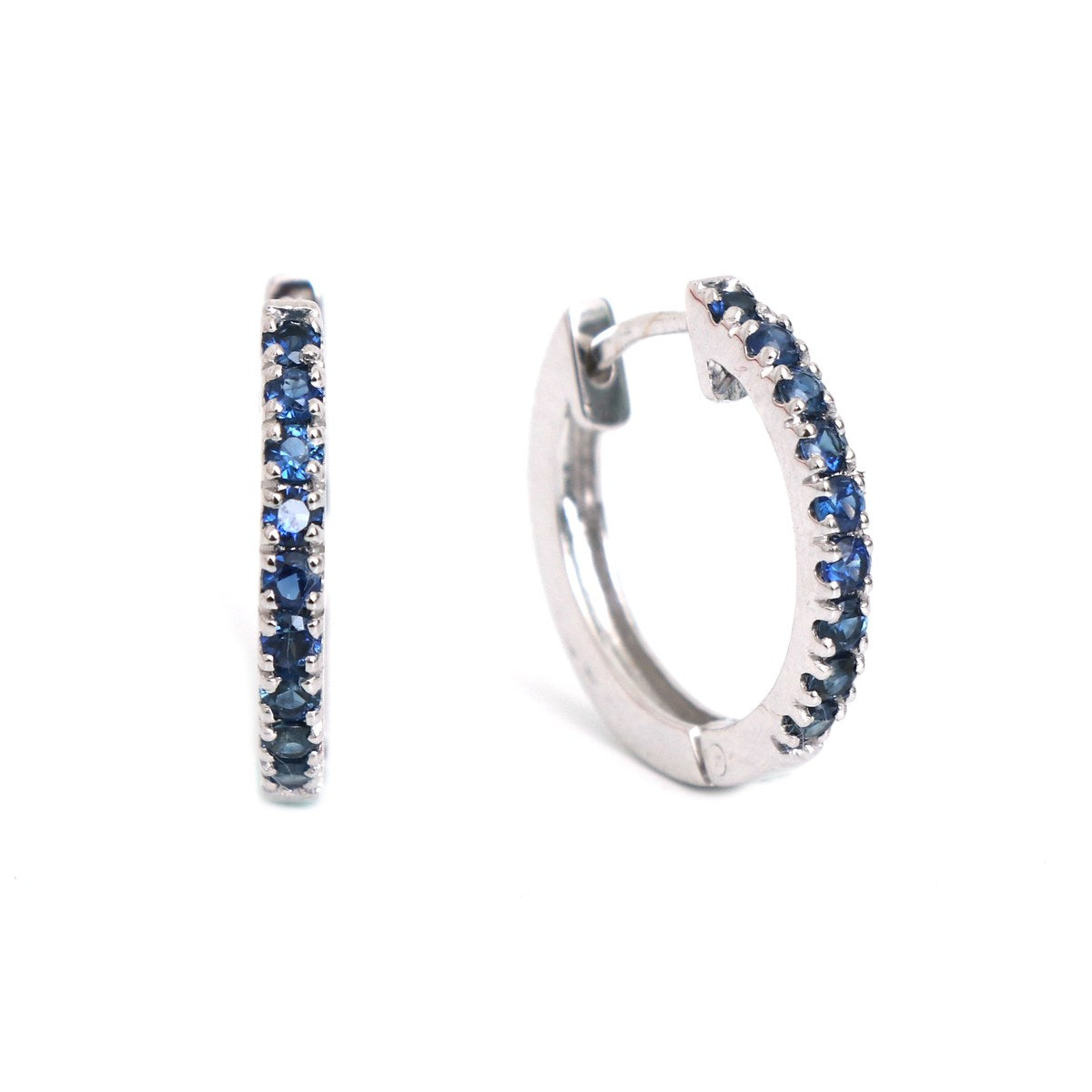 Blue Sapphire Pavé 18K White Gold Huggie Hoop Earrings