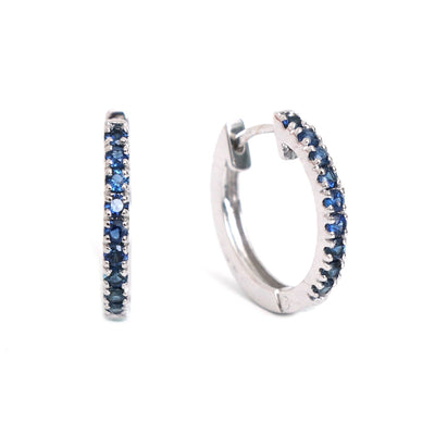 Blue Sapphire Pavé 18K White Gold Huggie Hoop Earrings