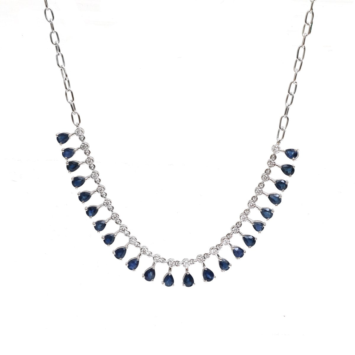 Modern Royal Blue Sapphire 18K White Gold Drop Necklace