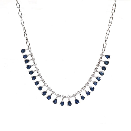 Modern Royal Blue Sapphire 18K White Gold Drop Necklace