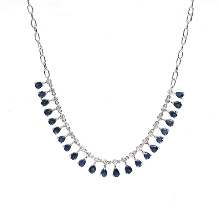 Modern Royal Blue Sapphire 18K White Gold Drop Necklace