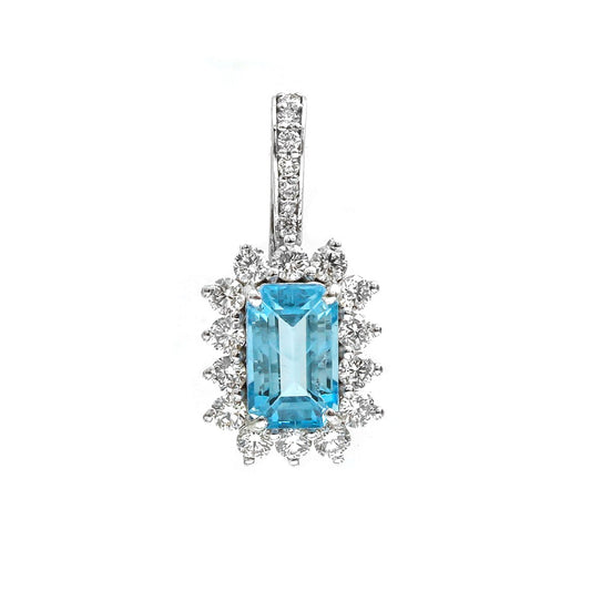 Brilliance Aquamarine Diamond 14K (18K Custom) White Gold Pendant Necklace