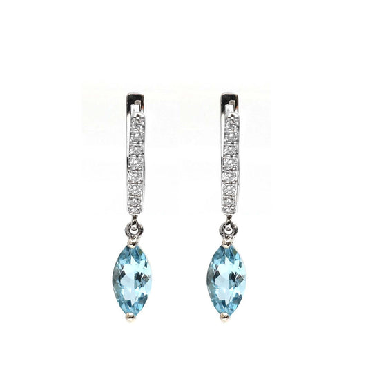 Aquamarine Diamond 18K Drop White Gold Earrings