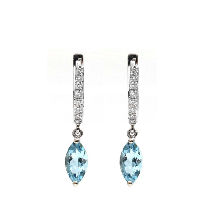 Aquamarine Diamond 18K Drop White Gold Earrings