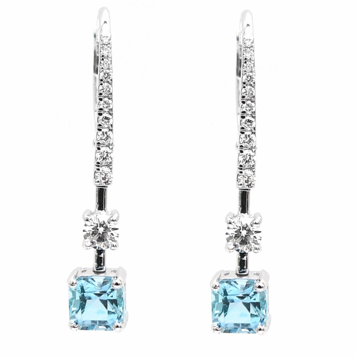 Skyline Aquamarine Diamond Drop Earrings in 18K White Gold