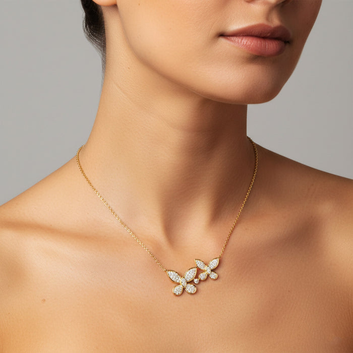 Diamond Cut Butterfly Pendant Necklace in 14K Yellow Gold