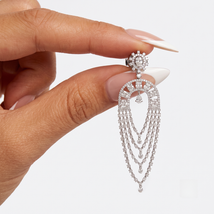 Multi Layered Chandelier Drop Earrings in 14K White Gold