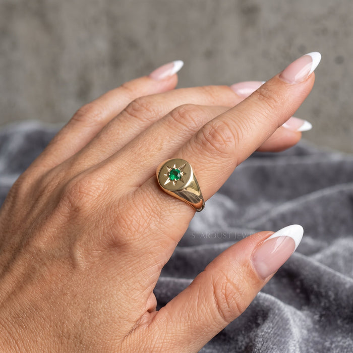 Emerald Compass 14K Gold Signet Ring