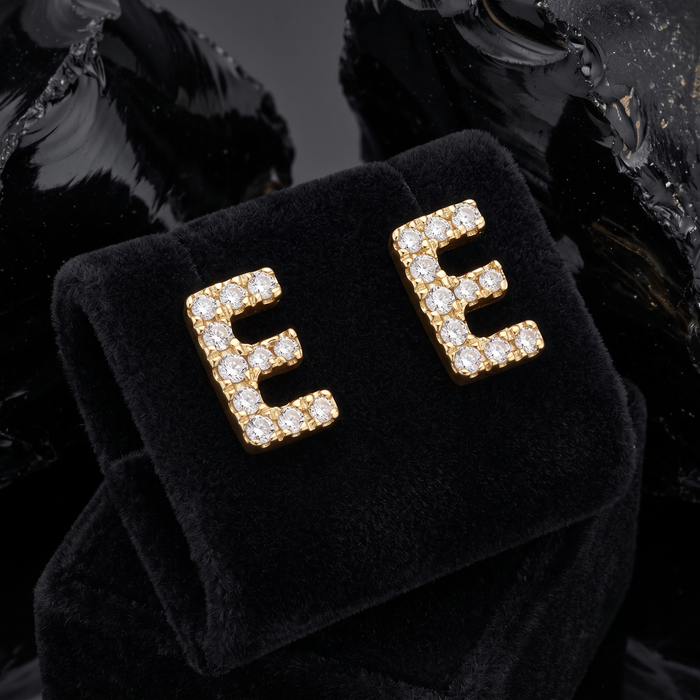Personalized E Initial Diamond Stud Earring in 14K Yellow Gold