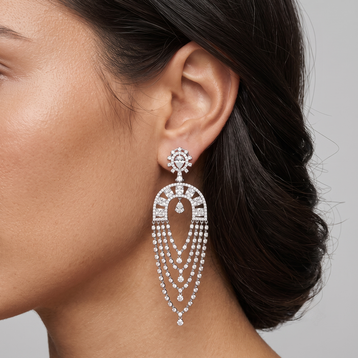 Multi Layered Chandelier Drop Earrings in 14K White Gold